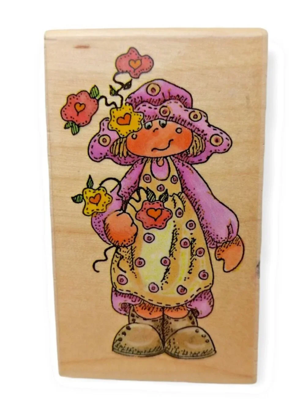 Vintage 2 Piece Patchwork Angel and Country Flowers Girl Rubber Stamp Bundle